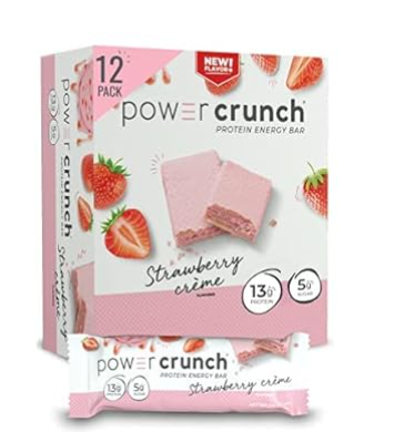 Barras Power Crunch Sabor FRESA Salado, 12 Unidades.