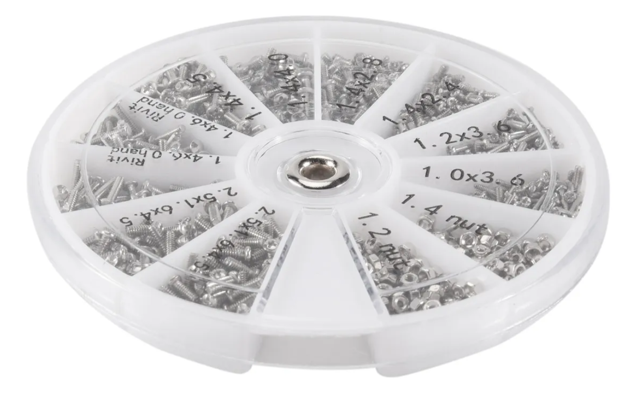 Juego de tornillos para gafas de acero inoxidable, surtido de 120 unidades