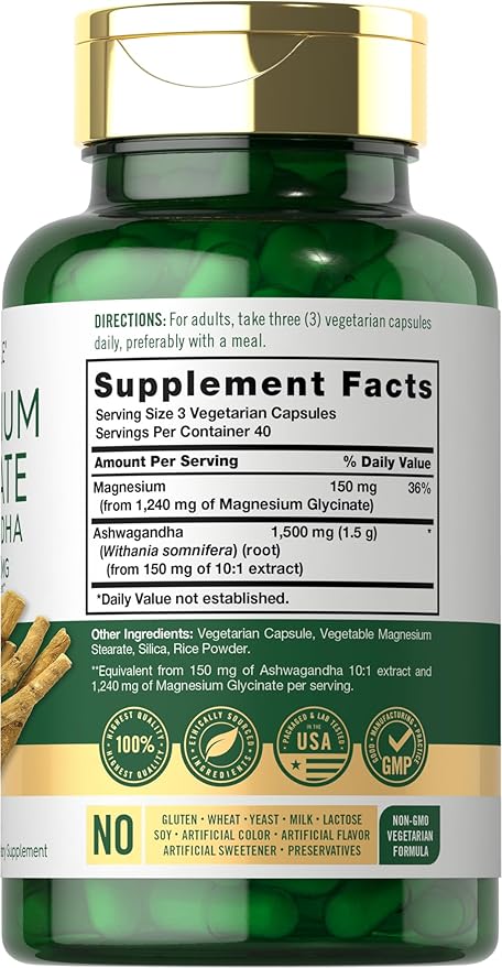 Glicinato De Magnesio Con Ashwagandha 2,740mg 120cap Carlyle - Imagen 2